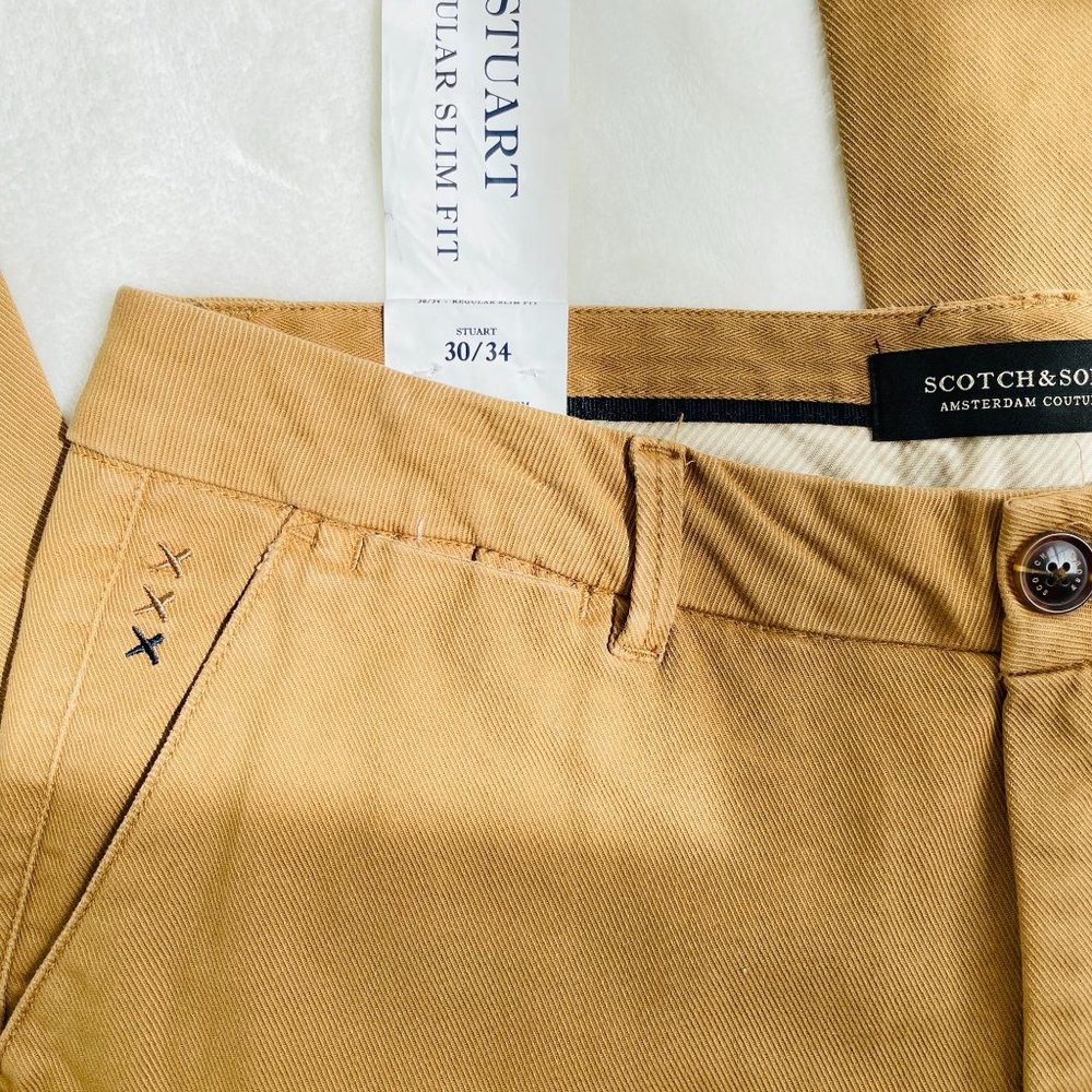 Scotch And Soda Mens Chino Pants 30x34 Stuart Regular Slim Fit Brown Stretch New - Picture 4 of 9